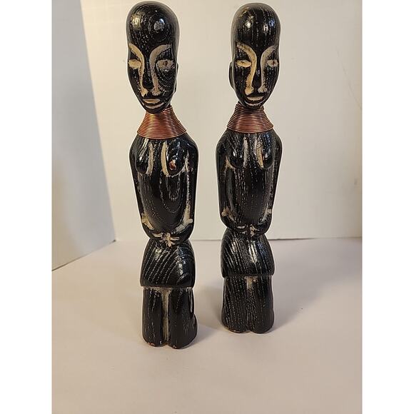 2 African Baule Tribal Fertility Figures Wood Hand Carved Waka Sona - Picture 1 of 9
